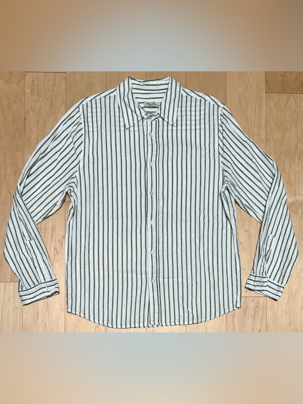 Puro Lino 100% Italian Linen Button Down Shirt White Striped Men’s XXL (Fit L)